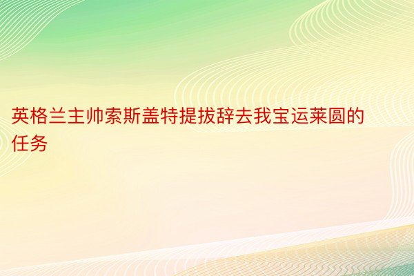 英格兰主帅索斯盖特提拔辞去我宝运莱圆的任务