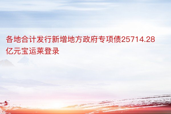 各地合计发行新增地方政府专项债25714.28亿元宝运莱登录